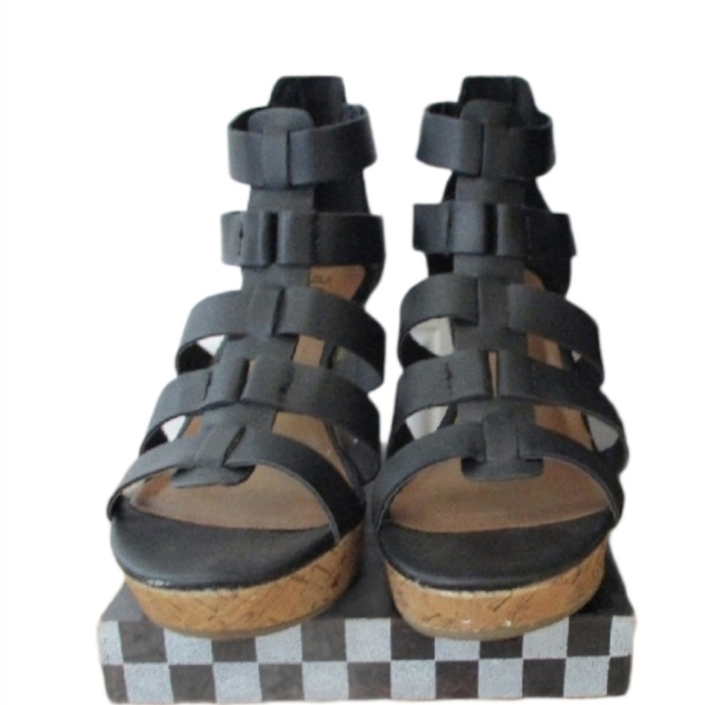 a.n.a. Black Strappy Sandal Wedges Size 7.5M
